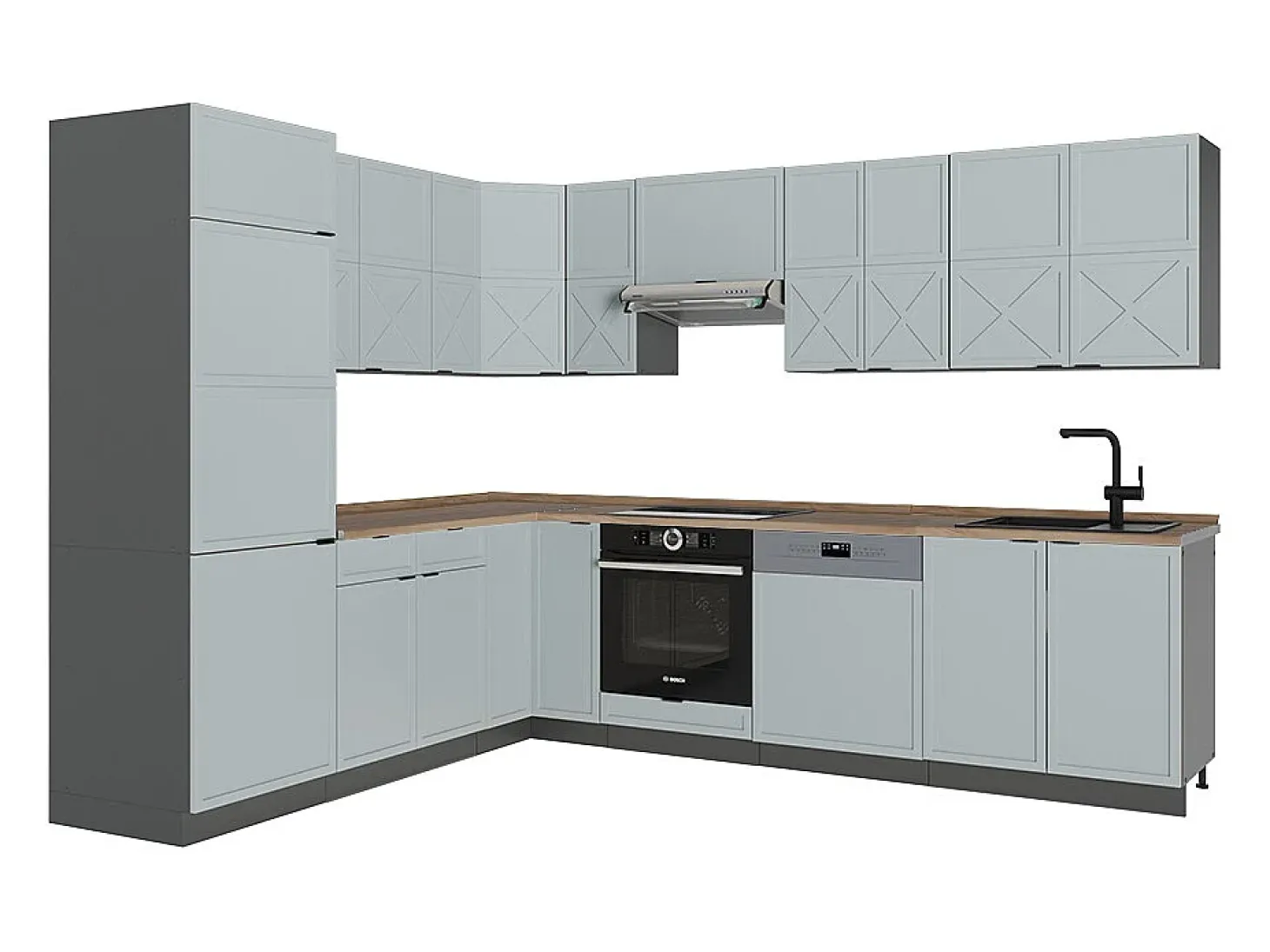 Cocina esquinera azul claro/gris antracita 287x60x81.6 fame-line