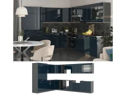 Cocina esquinera azul oscuro alto brillo/antracita 347x46x81.6 fame-line