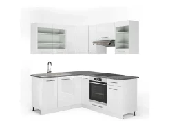 Cocina esquinera blanco alto brillo/blanco 190x60x81.6 fame-line