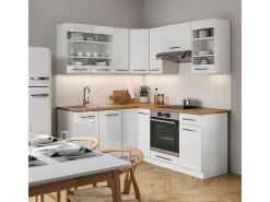 Cocina esquinera blanco alto brillo/blanco 190x60x81.6 fame-line