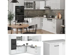 Cocina esquinera blanco alto brillo/blanco 247x46x81.6 r-line