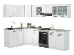 Cocina esquinera blanco alto brillo/blanco 270x60x81.6 rick