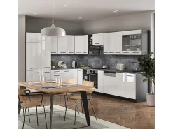 Cocina esquinera blanco brillo/antracita 347x60x81.6 fame-line