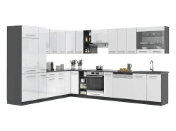 Cocina esquinera blanco brillo/antracita 347x60x81.6 fame-line