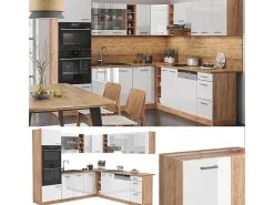 Cocina esquinera blanco brillo intenso/roble dorado 247x60x81.6 r-line