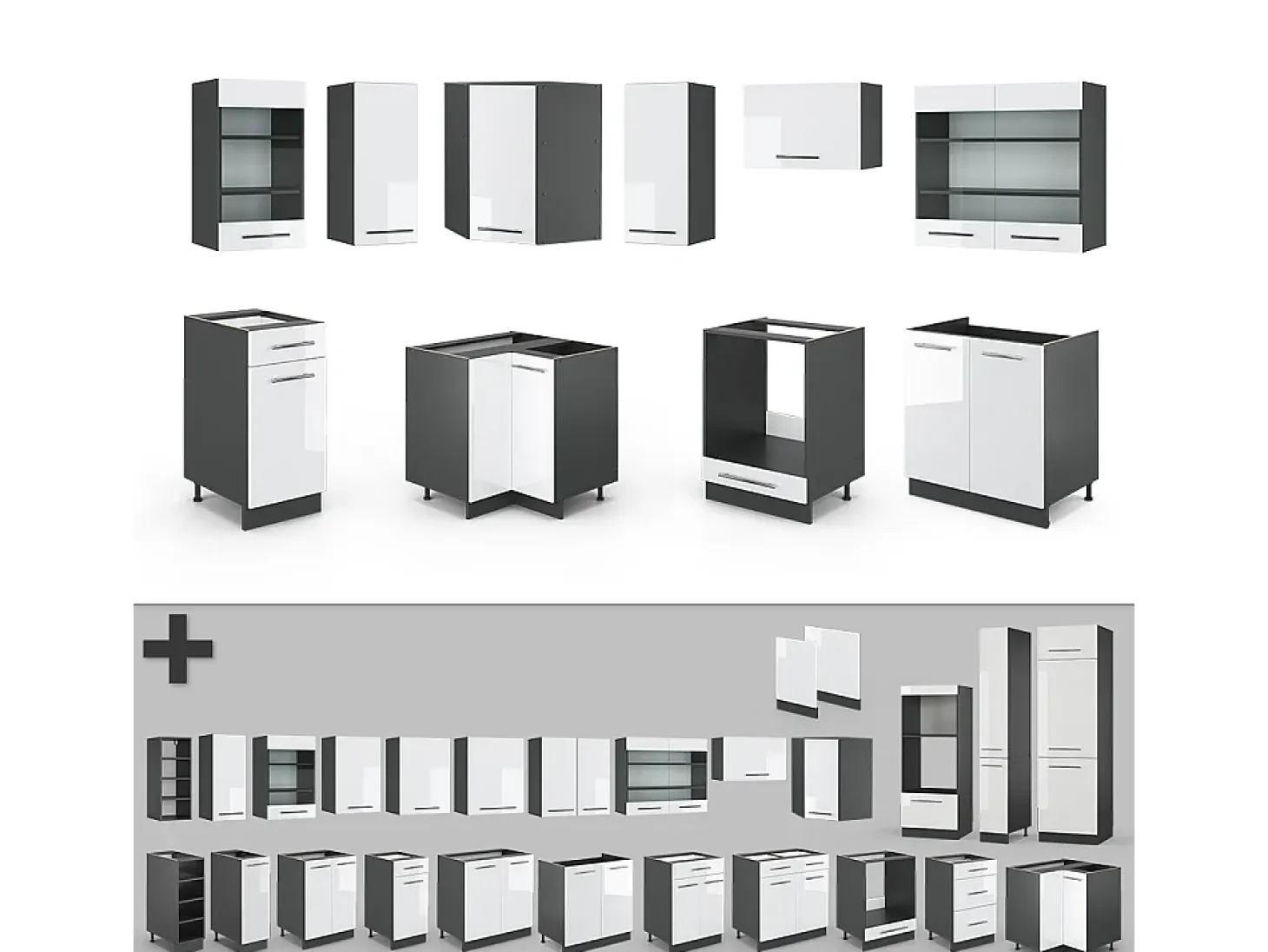 Cocina esquinera blanco brillo/antracita 190x60x81.6 fame-line