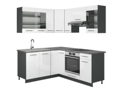 Cocina esquinera blanco brillo/antracita 190x60x81.6 fame-line