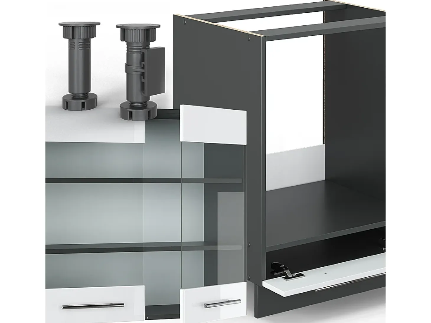 Cocina esquinera blanco brillo/antracita 190x60x81.6 fame-line