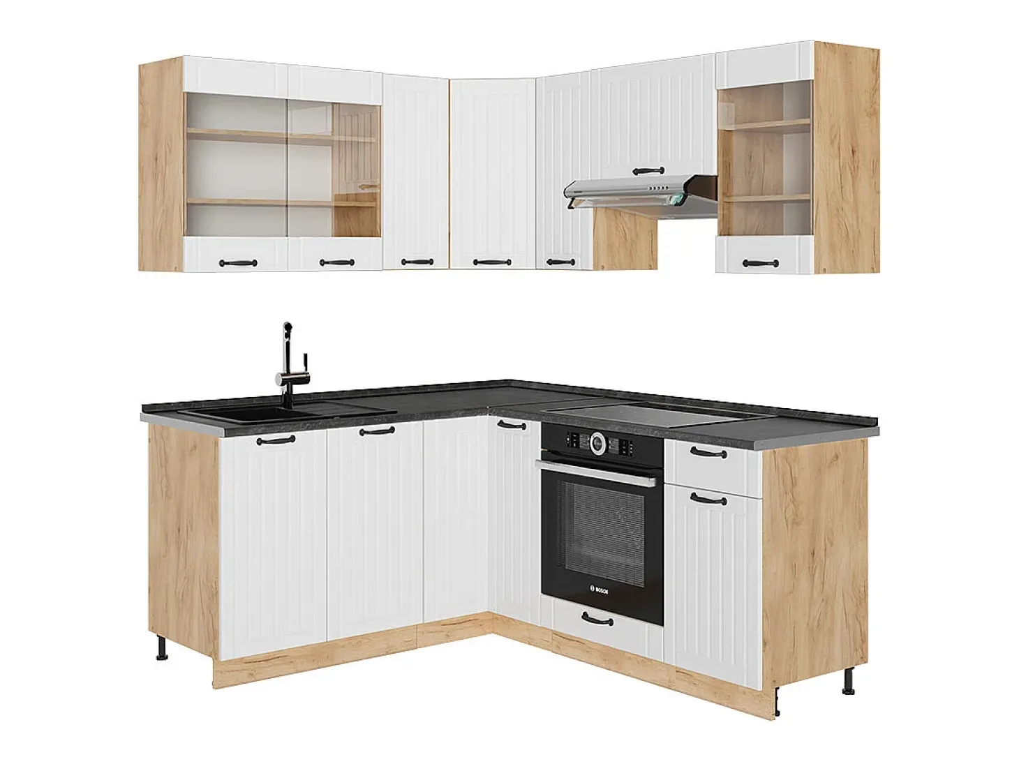 Cocina esquinera blanco casa de campo 190x46x81.6 fame-line