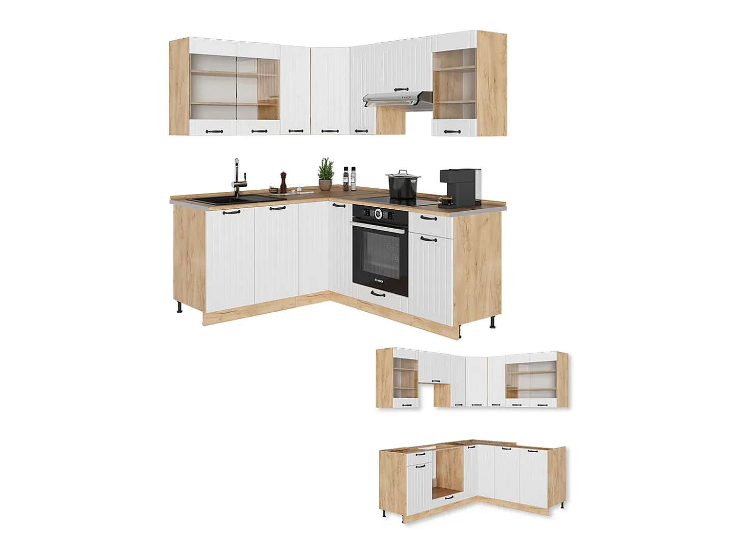 Cocina esquinera blanco casa de campo 190x46x81.6 fame-line
