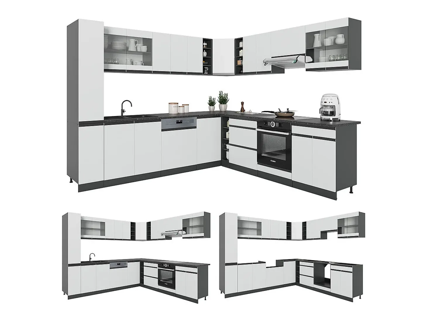Cocina esquinera blanco/antracita 277x60x81.6 r-line