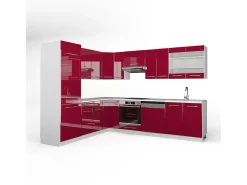 Cocina esquinera burdeos brillo intenso/blanco 287x46x81.6 fame-line