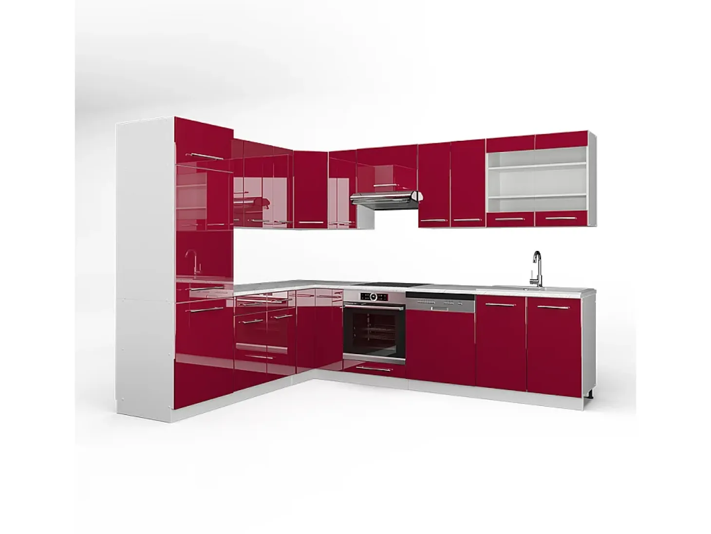 Cocina esquinera burdeos brillo intenso/blanco 287x46x81.6 fame-line