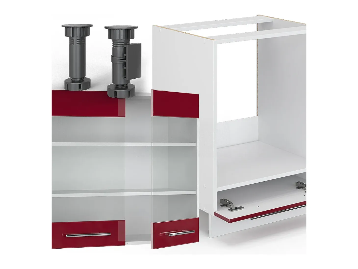 Cocina esquinera burdeos brillo intenso/blanco 287x46x81.6 fame-line