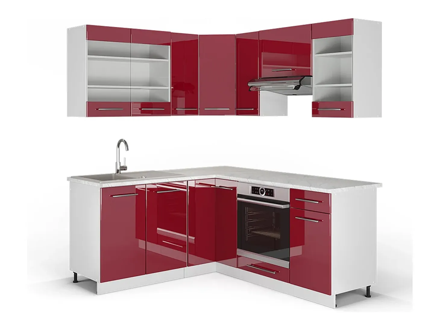 Cocina esquinera burdeos brillo intenso/blanco 190x60x81.6 fame-line