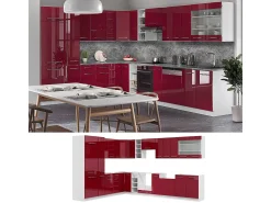 Cocina esquinera burdeos brillo intenso/blanco 347x60x81.6 fame-line