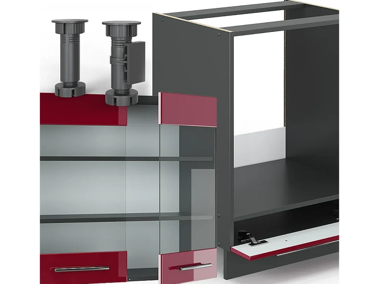 Cocina esquinera burdeos brillo intenso/antracita 190x60x81.6 fame-line