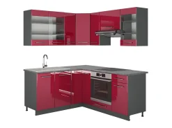 Cocina esquinera burdeos brillo intenso/antracita 190x60x81.6 fame-line