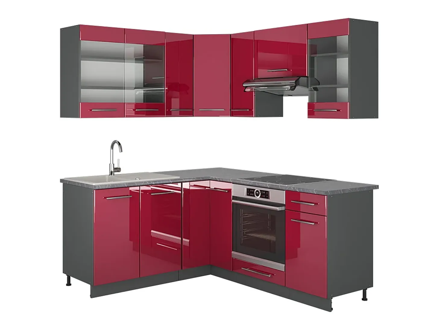 Cocina esquinera burdeos brillo intenso/antracita 190x60x81.6 fame-line