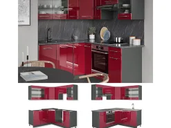 Cocina esquinera burdeos brillo intenso/antracita 190x60x81.6 fame-line