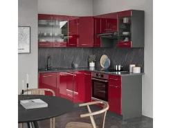 Cocina esquinera burdeos brillo intenso/antracita 190x60x81.6 fame-line
