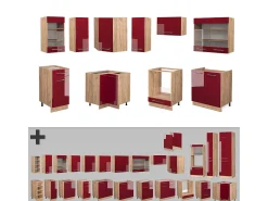 Cocina esquinera burdeos brillo intenso/roble dorado 190x46x81.6 fame-line