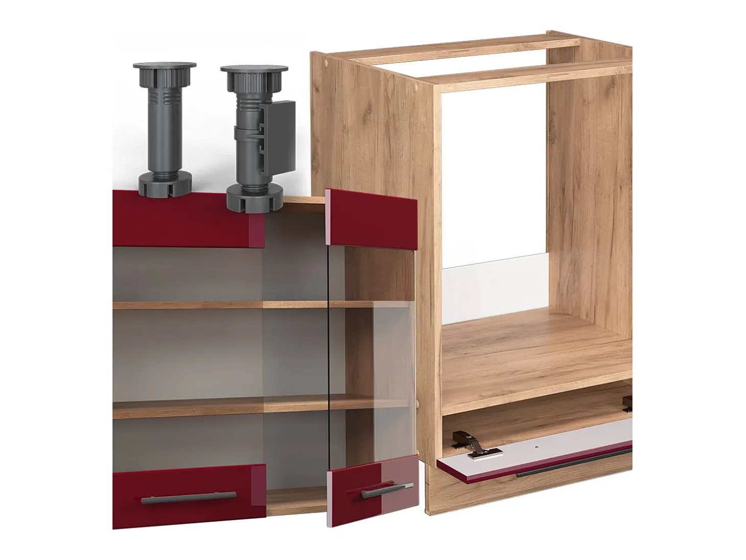 Cocina esquinera burdeos brillo intenso/roble dorado 190x46x81.6 fame-line