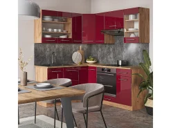 Cocina esquinera burdeos brillo intenso/roble dorado 190x46x81.6 fame-line