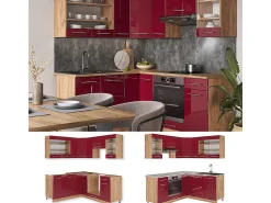 Cocina esquinera burdeos brillo intenso/roble dorado 190x46x81.6 fame-line