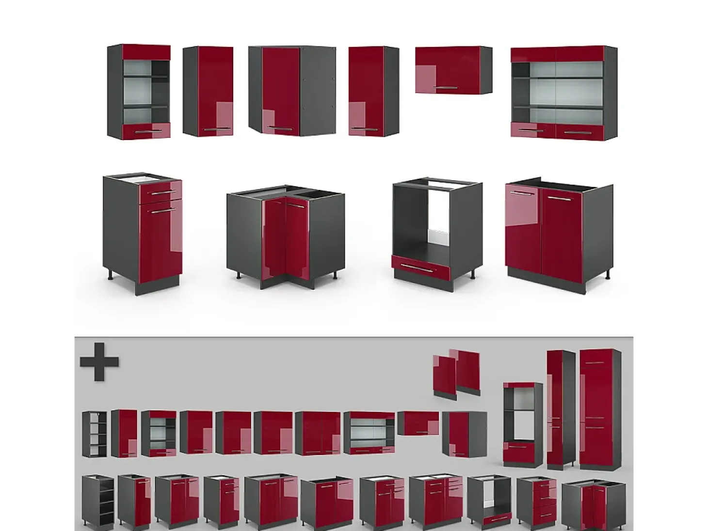 Cocina esquinera burdeos brillo intenso/antracita 190x46x81.6 fame-line