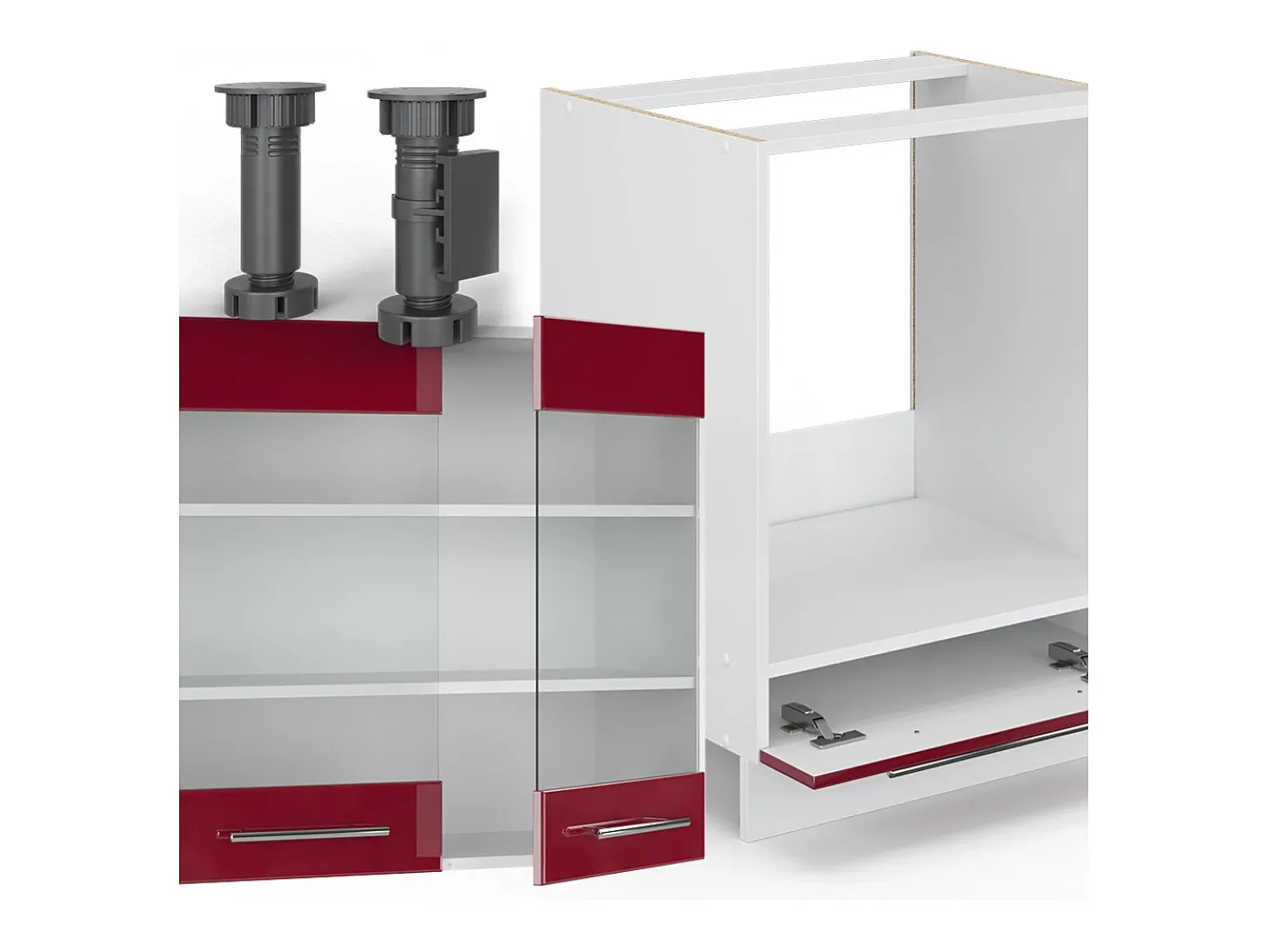 Cocina esquinera burdeos brillo intenso/blanco 190x60x81.6 fame-line