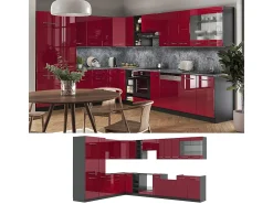 Cocina esquinera burdeos brillo intenso/antracita 347x46x81.6 fame-line