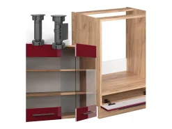 Cocina esquinera burdeos brillo intenso/roble dorado 227x60x81.6 fame-line