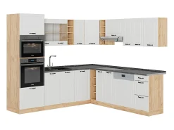 Cocina esquinera casa de campo blanca/roble dorado 247x60x81.6 r-line