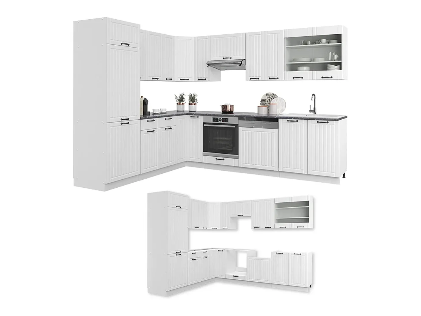 Cocina esquinera casa de campo blanca/blanca 287x46x81.6 fame-line