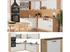 Cocina esquinera casa de campo blanca/roble dorado 247x46x81.6 r-line