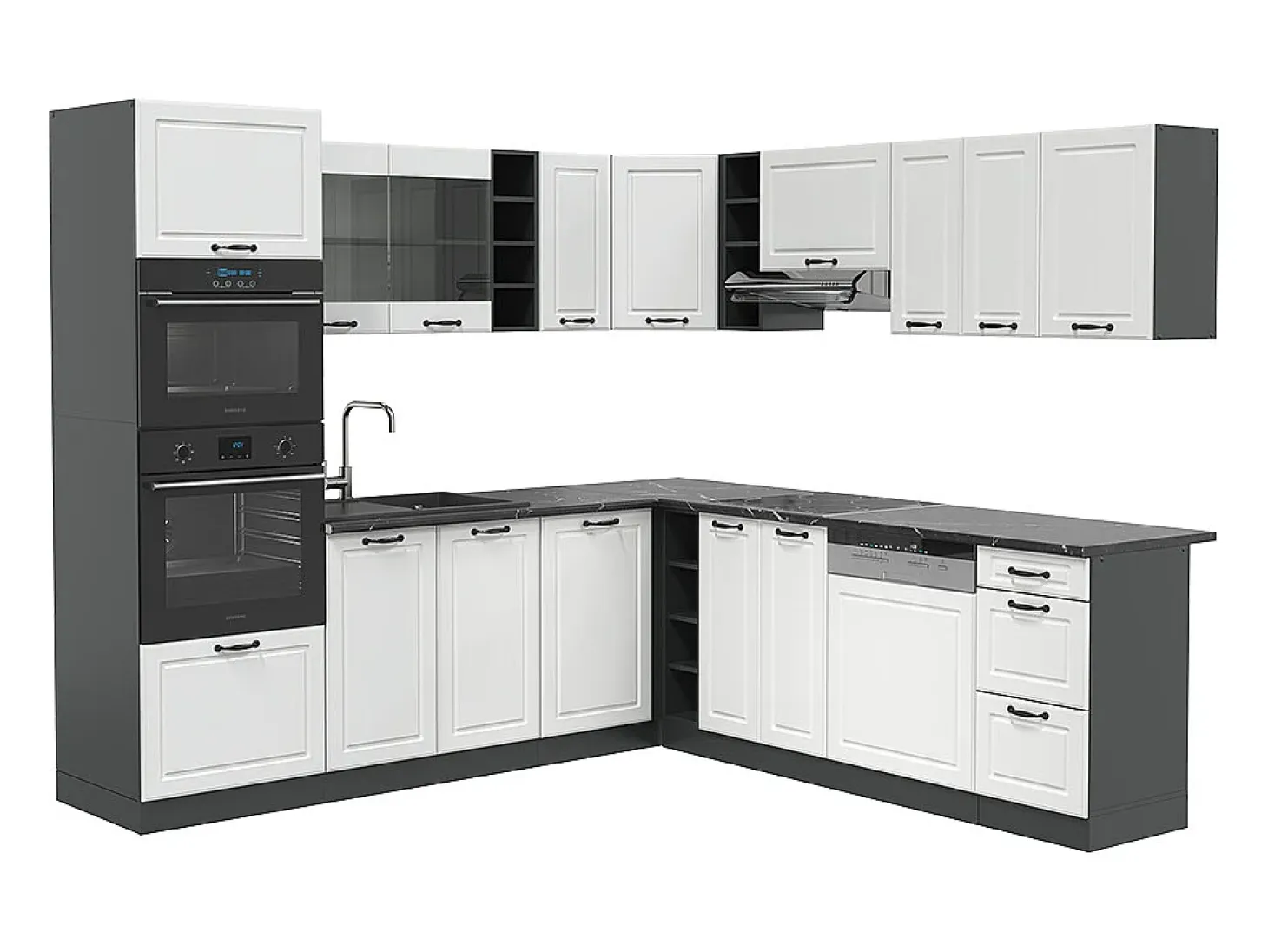 Cocina esquinera casa de campo blanca/antracita 247x46x81.6 r-line