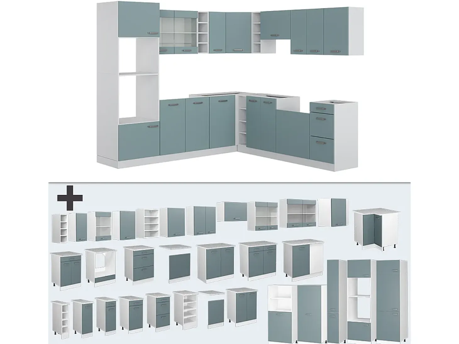 Cocina esquinera gris azulado 247x60x81.6 r-line