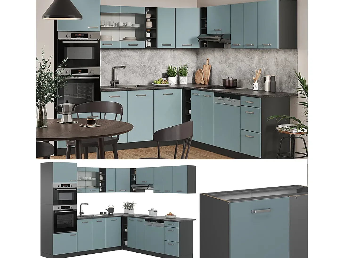 Cocina esquinera gris azulado/antracita 247x60x81.6 r-line