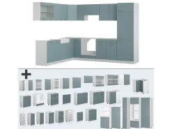 Cocina esquinera gris azulado 287x60x81.6 r-line