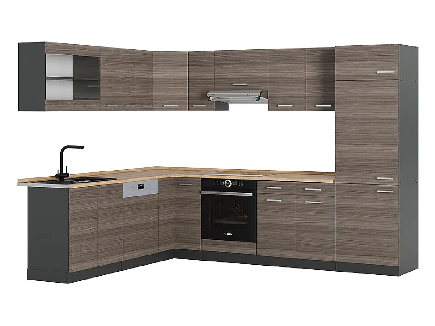 Cocina esquinera gris noble/antracita 287x46x81.6 r-line