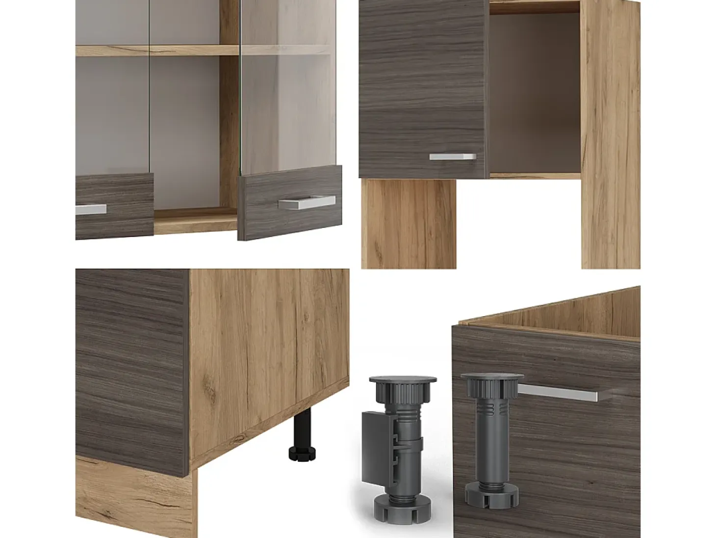 Cocina esquinera gris noble/roble dorado 247x60x81.6 r-line