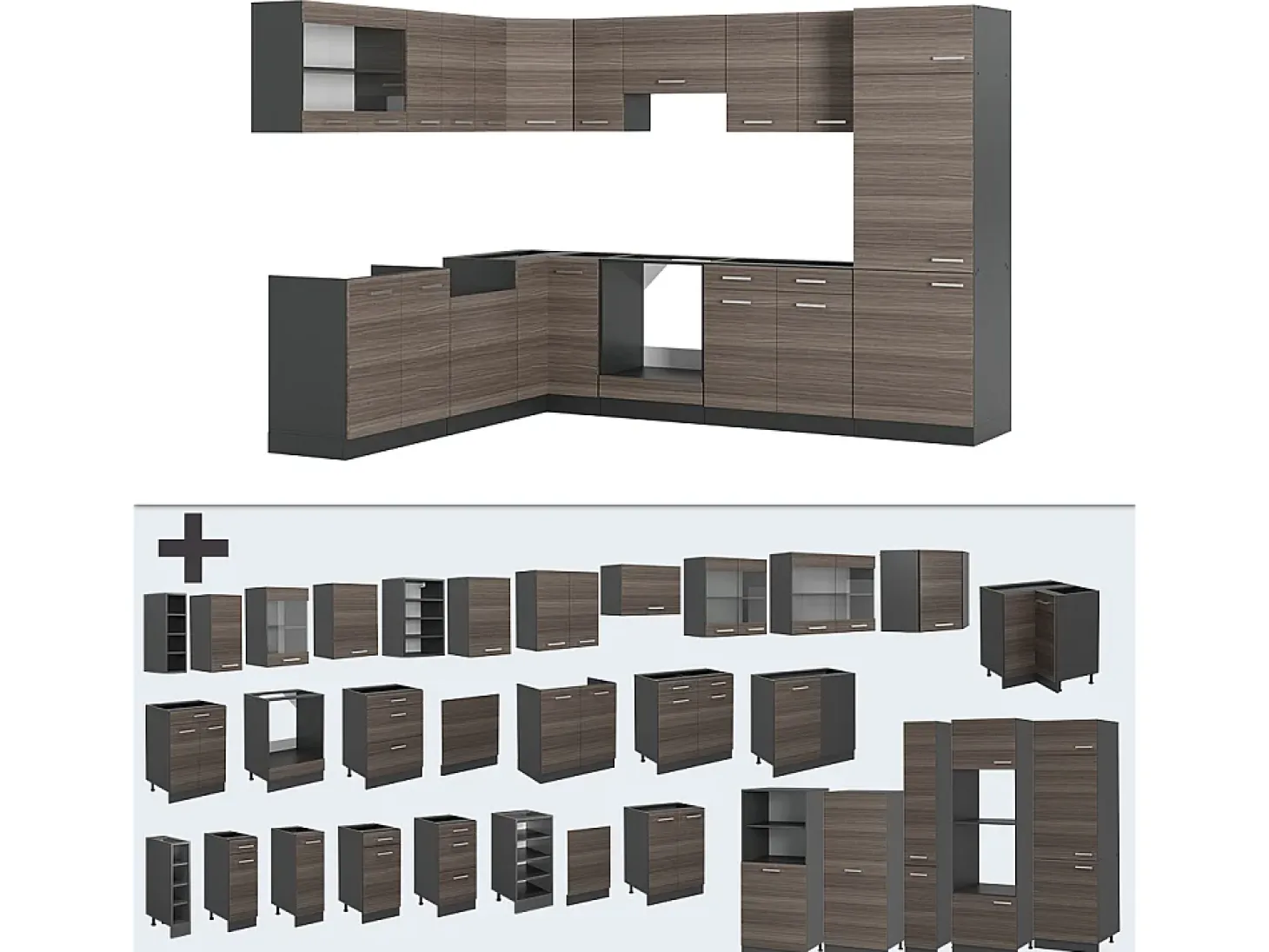 Cocina esquinera gris noble/antracita 287x60x81.6 r-line