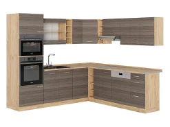 Cocina esquinera gris noble/roble dorado 247x46x81.6 r-line