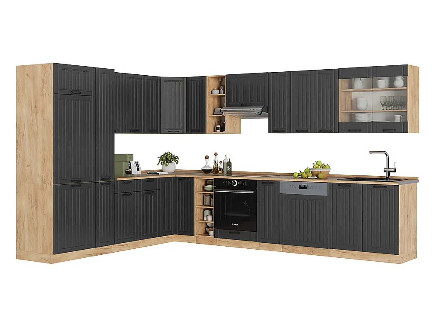 Cocina esquinera gris oscuro 347x60x81.6 fame-line