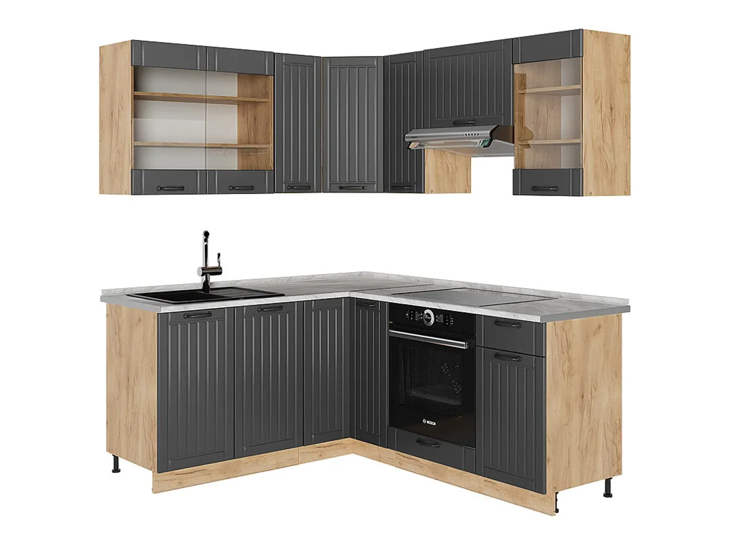 Cocina esquinera gris oscuro 190x60x81.6 fame-line