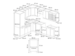 Cocina esquinera gris oscuro 287x60x81.6 fame-line