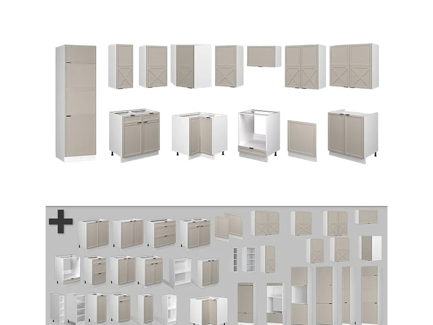 Cocina esquinera gris/beige/blanco 287x60x81.6 fame-line