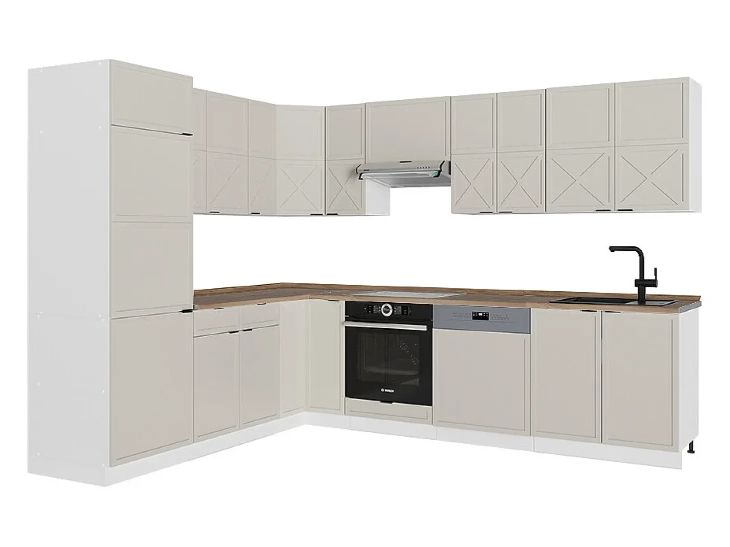 Cocina esquinera gris/beige/blanco 287x60x81.6 fame-line