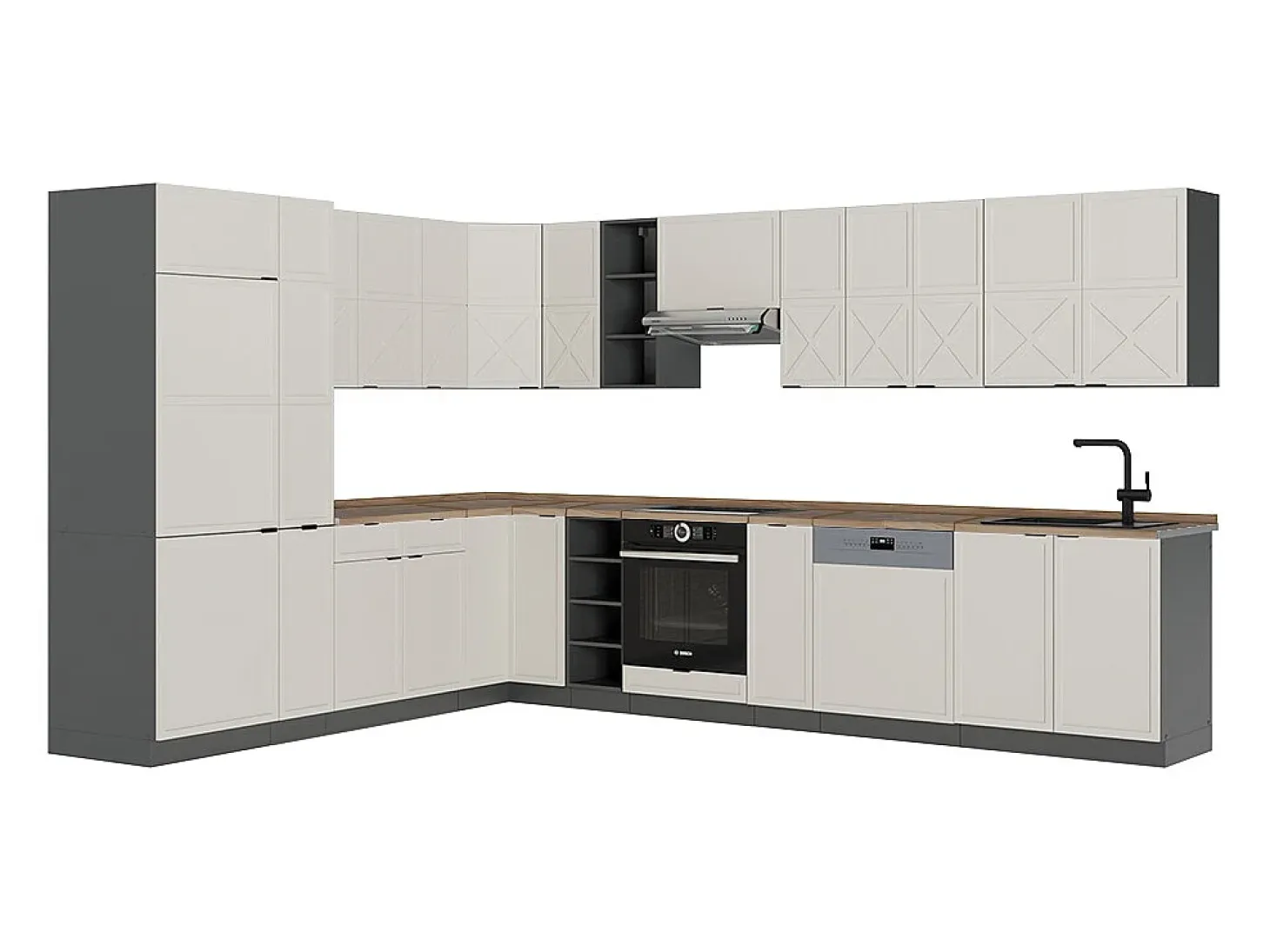 Cocina esquinera gris/beige/antracita 347x60x81.6 fame-line
